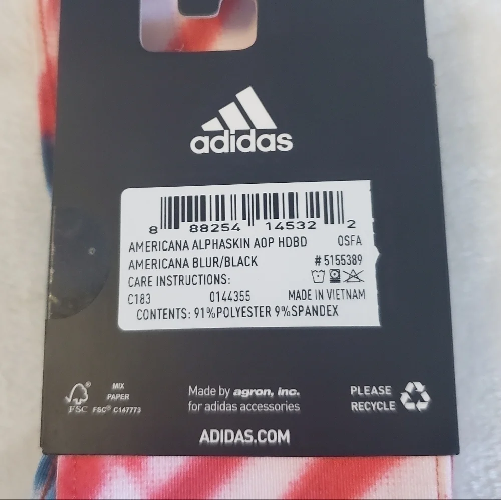NWT Adidas Alphaskin Tie Headband American Flag Red White Blue Unisex